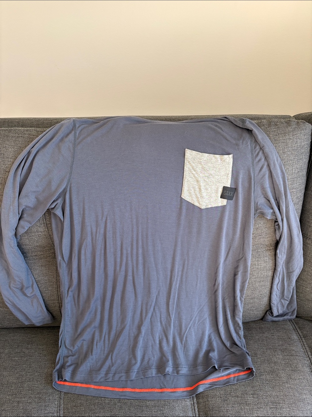 Saxx Long Sleeve Pocket Tee - Slate Blue with Heather Gray Pocket